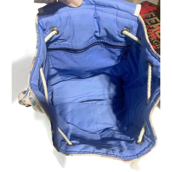 Quilted Ladies Backpack With Bonnet Hats Brown and Blue 13 x 14 - Picture 10 of 11